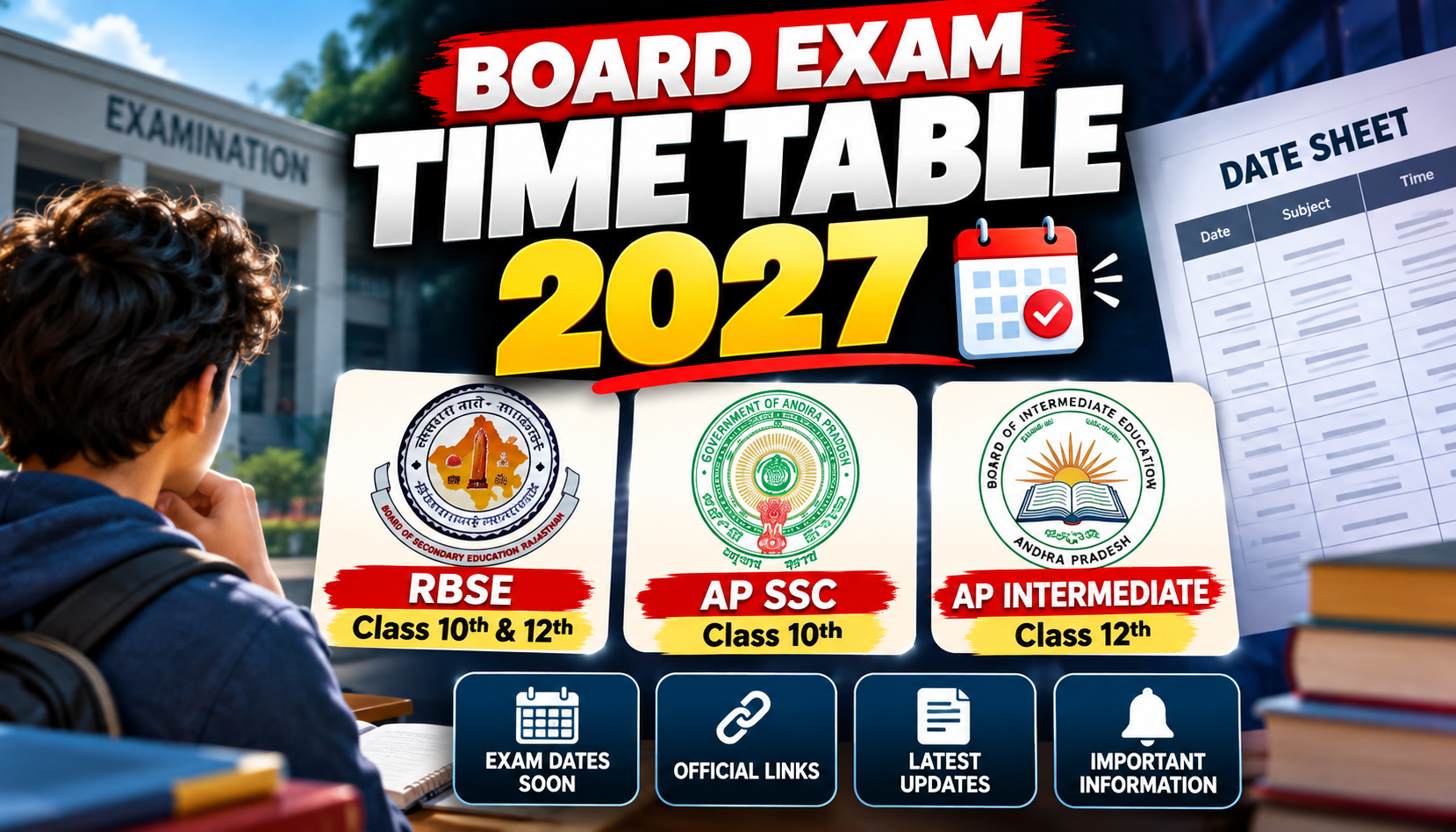 Board Exam Date Sheet 2027: RBSE and Andhra Pradesh Class 10th, 12th Time Tables Expected Soon