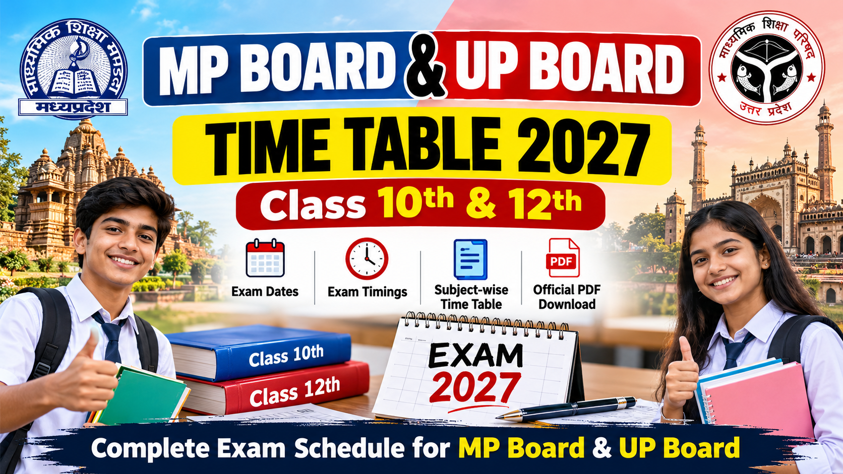 MP Board & UP Board Time Table 2027: Class 10th and 12th Exam Date Sheet PDF